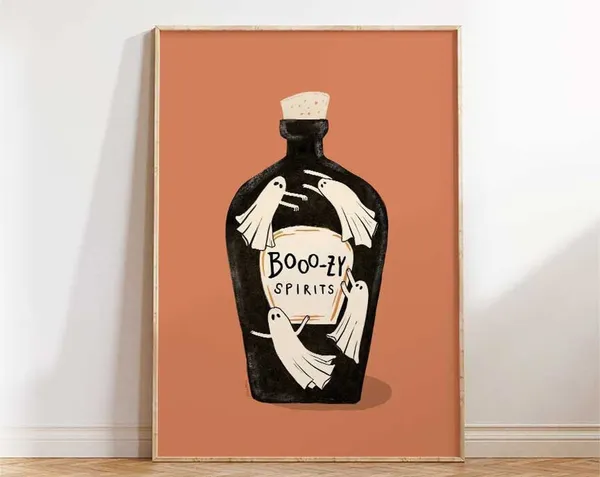 Boozy Spirits Halloween Ghost Bar Cart Art Print