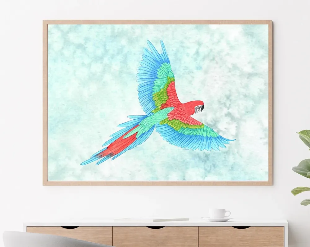 Parrot Art Print, Tropical Bird Illustration