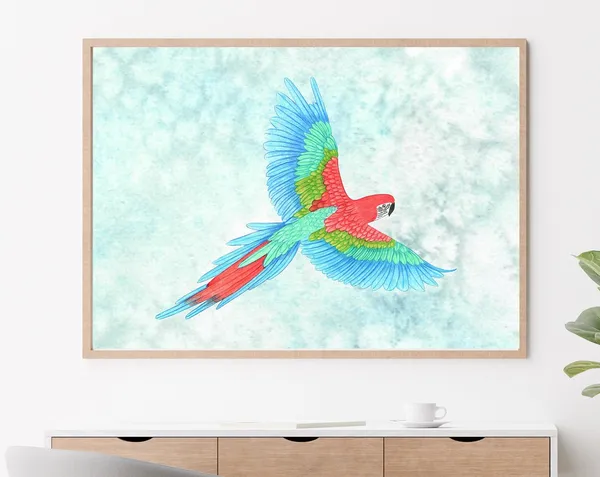 Parrot Art Print, Tropical Bird Illustration