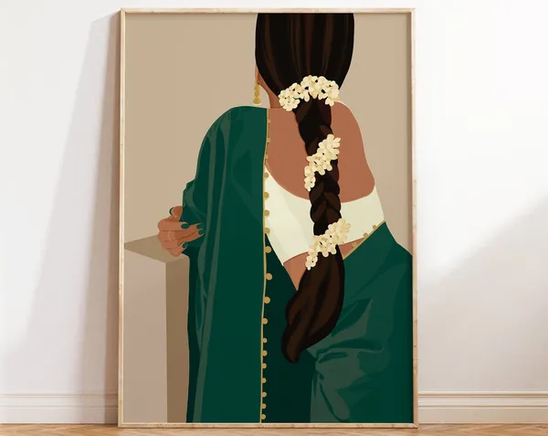 South Asian Woman Saree Portrait Art Print