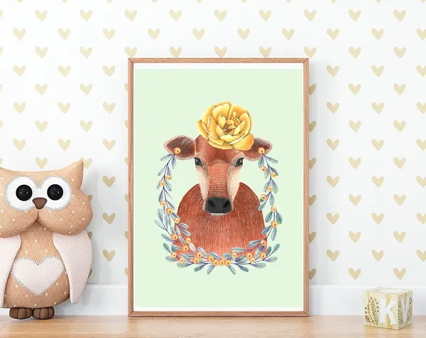 Cow Painting for Nursery Decor, Animal Art Print