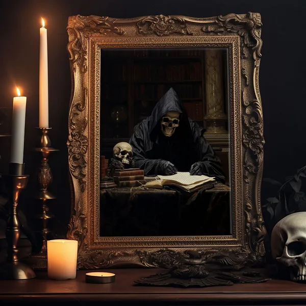 Grim Reaper in His Study, Gothic Halloween Art Print