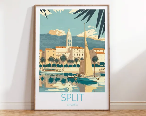 Split Croatia Coastal Travel Poster, Dubrovnik Travel Art