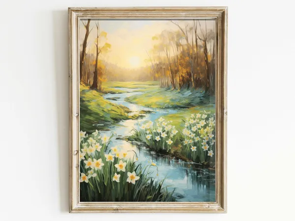 Daffodil Painting Vintage Floral Art Print