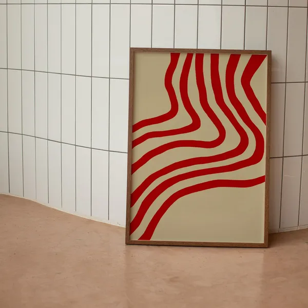 Red Abstract Bold Line Art Poster, Scandinavian