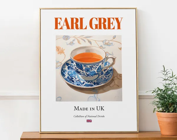 Earl Grey on Maiolica Tile, English Beverage Poster