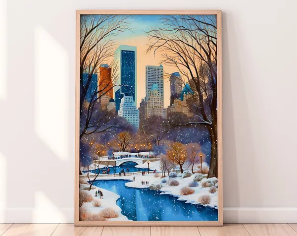 New York Central Park Winter Illustration Art Print