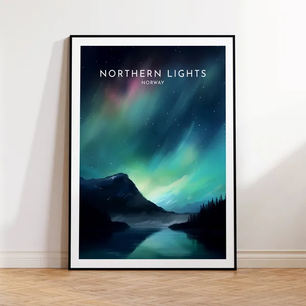 Northern Lights Travel Poster, Norway Home Decor