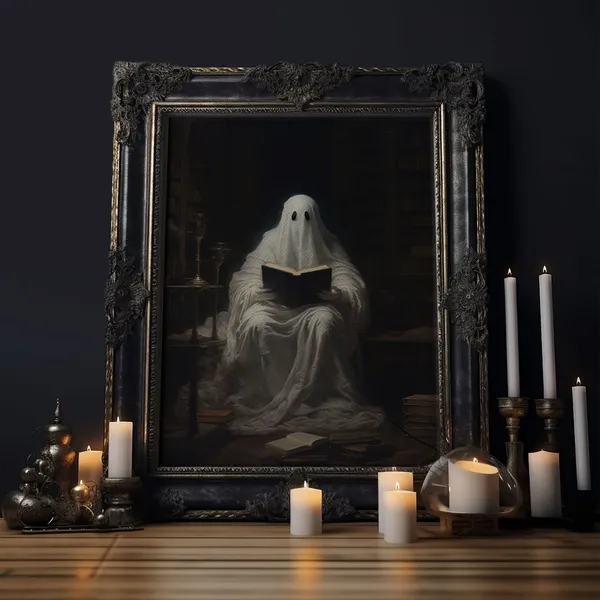 The Reading Ghost Victorian Halloween Poster Print