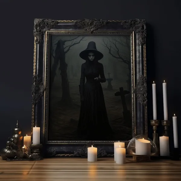 The Witch in the Cemetery, Vintage Halloween Poster