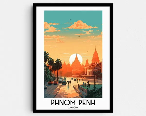 Phnom Penh Travel Poster, Asia Home Decor