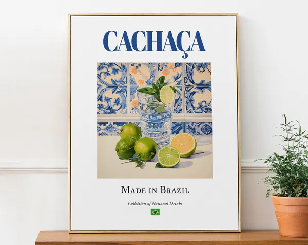 Cachaa On Maiolica Tile, Brazilian Beverage Poster