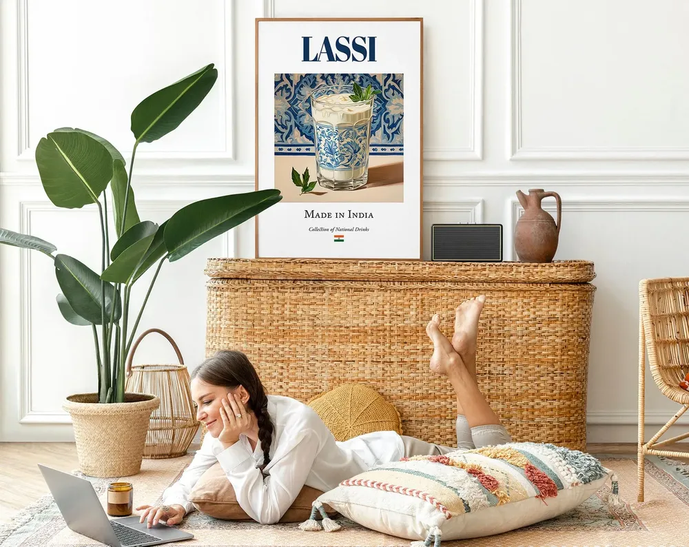 Lassi on Maiolica Tile, Indian Beverage Art Print - Image 2