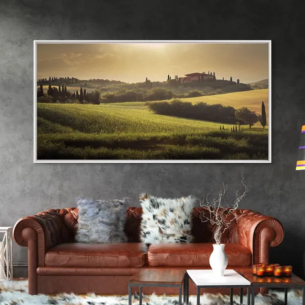 Italian Countryside Sunset, Vintage Watercolor Art Print