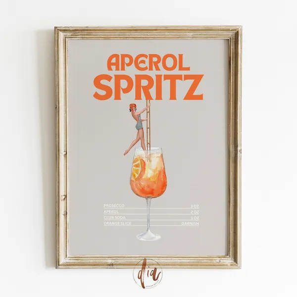 Aperol Spritz Retro Bar Cart Art Print