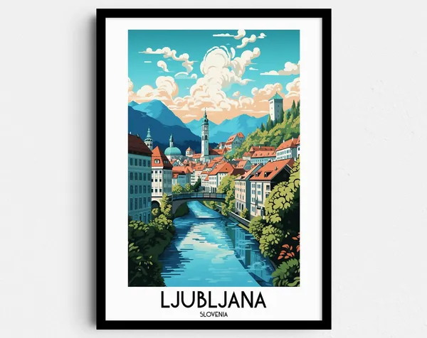 Ljubljana Travel Poster, Slovenia Europe Wall Decor