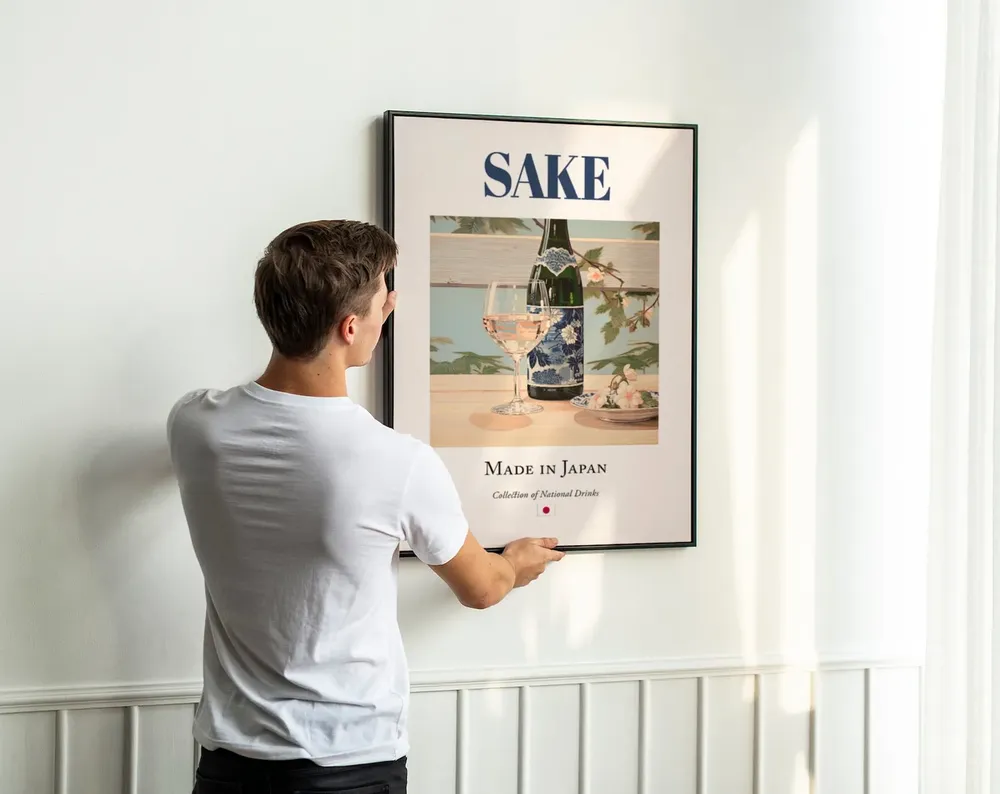 Sake On Maiolica Tile, Japanese Beverage Art Print - Image 3