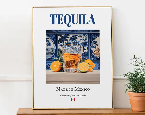 Tequila On Maiolica Tile, Traditional Mexican Art Print