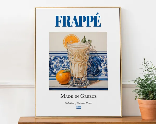 Frappe On Maiolica Tile, Traditional Greek Beverage