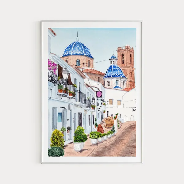 Altea, Spain Watercolor Art Print, Alicante Travel Poster