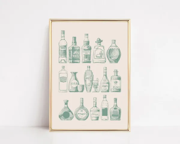 Bar Cart Art Print, Trendy Bar Cart Decor