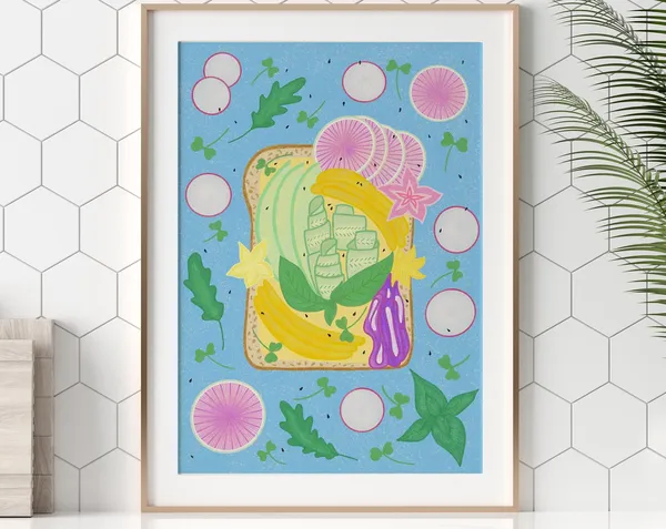 Toast Illustration Kitchen Art Print, Colorful Modern