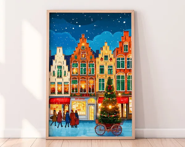 Christmas in Bruges Belgium Travel Poster