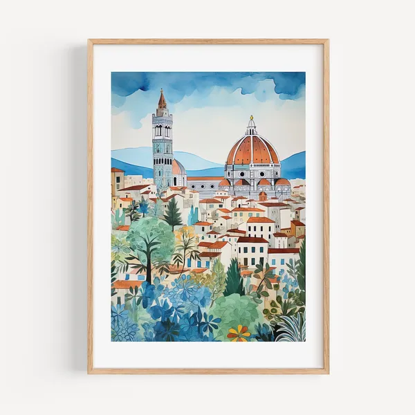 Florence Watercolor Travel Poster, Italy Home Decor