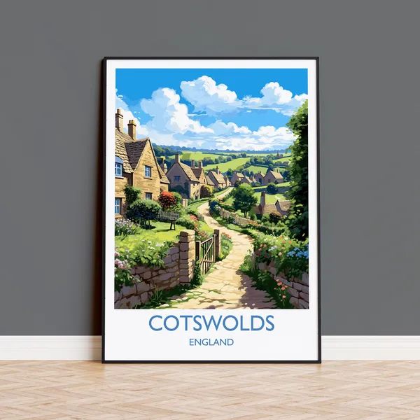 Cotswolds Travel Poster, England Landscape Art Print