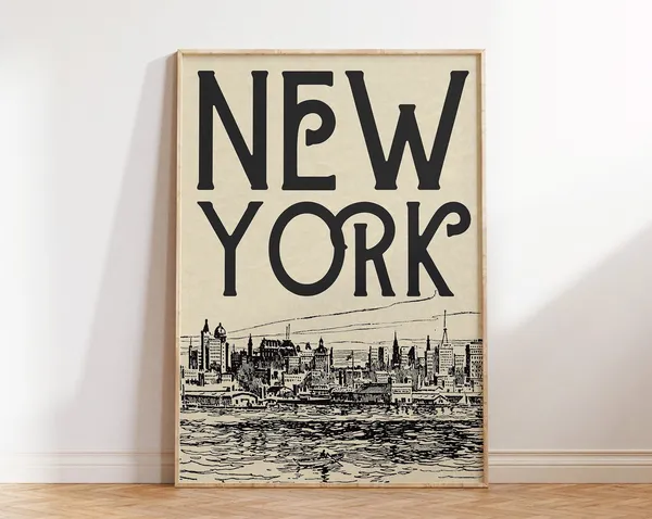 Vintage New York City Skyline Travel Poster Print