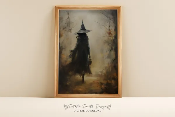 Vintage Witch Halloween Print, Rustic Decor