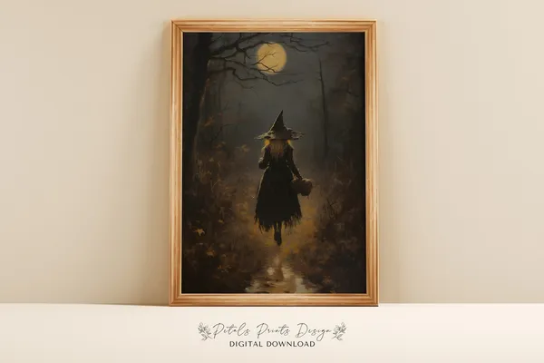 Witchy Halloween Rustic Vintage Art Print