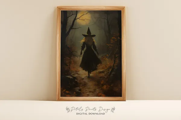 Vintage Witch Halloween Rustic Wall Art Print