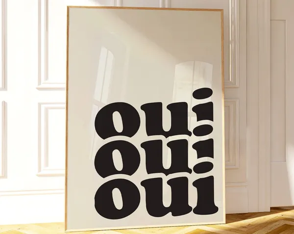 Oui Oui Funny Bathroom Wall Art, Minimalist Print