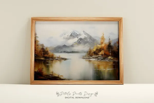 Rustic Fall Landscape Art Print, Vintage Countryside