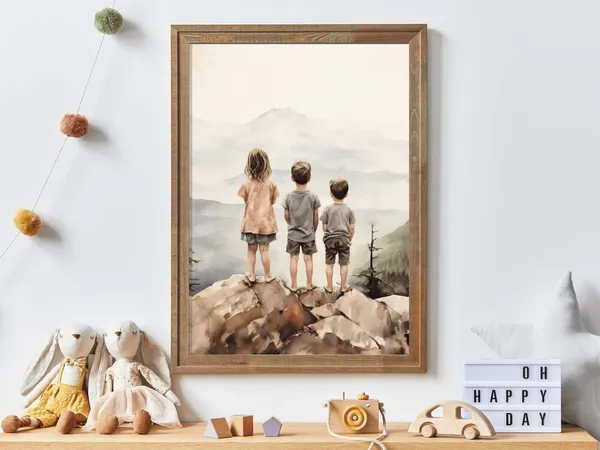 Siblings Vintage-Inspired Adventure Wall Art Print