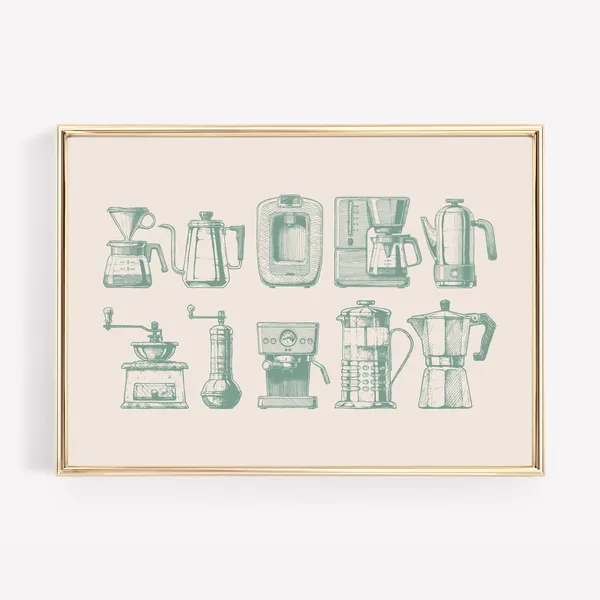 Sage Coffee Bar Decor Kitchen Art Print