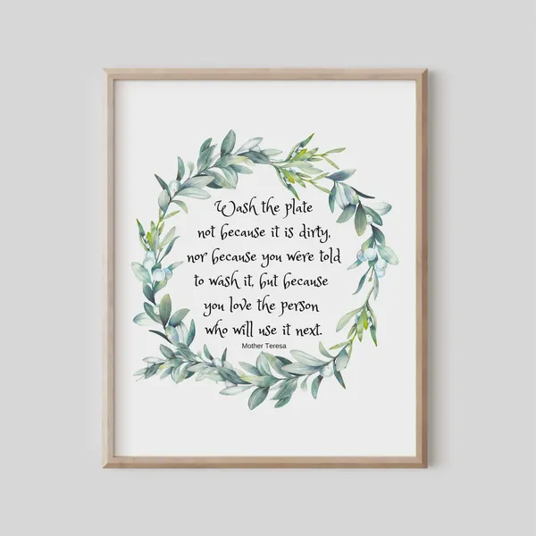 Wash The Plate Mother Teresa Quote Art Print, Kitchen Decor