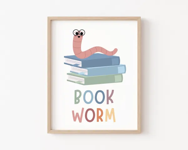 Reading Corner Sign Book Worm Poster, Boho Decor