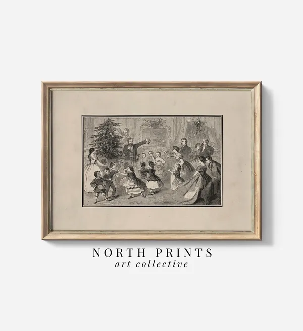 Christmas Eve Antique Sketch Vintage Holiday Art Print