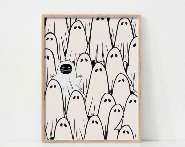 Halloween Cat Peekaboo Ghostie Art Print