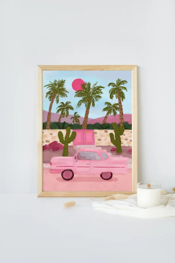Palm Springs Travel Poster, Retro Car Art Print