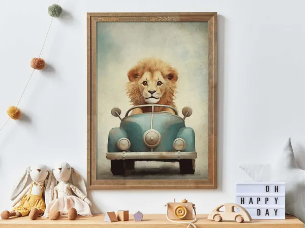 Roaring Roads Vintage Lions Drive Art Print