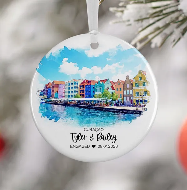 Curacao Christmas Ornament Watercolor Travel Poster