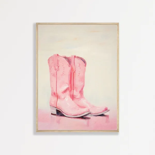 Cowgirl Boots Retro Pink Western Bedroom Art Print