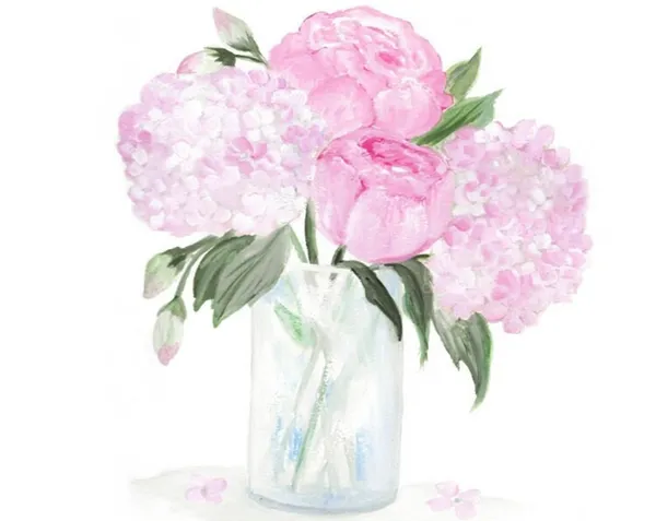 Pink Hydrangea And Peony, Watercolor Art Print
