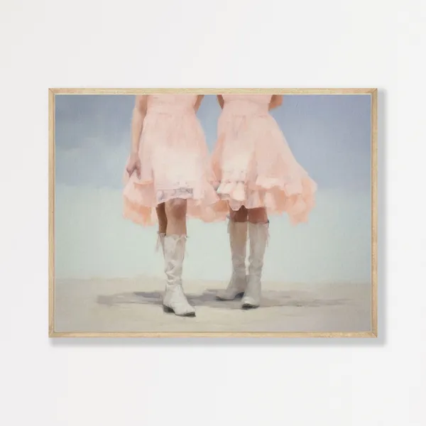 Western Girls Art Print, Retro Cowgirl Boots Decor
