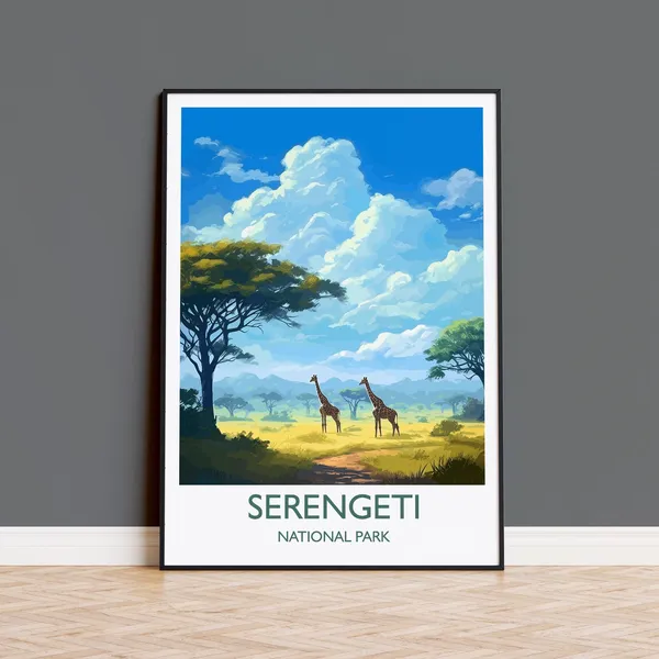Serengeti Travel Poster, Tanzania National Park Art