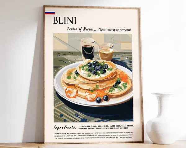 Blini Dessert Poster, Russian Kitchen Art Print