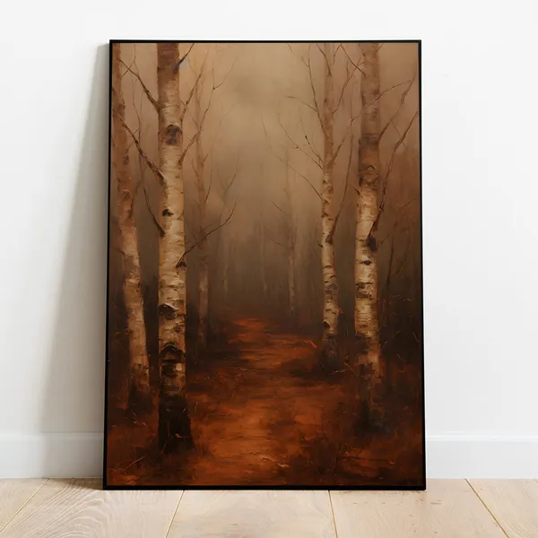 Birch Tree Autumn Forest Art Print, Rustic Fall